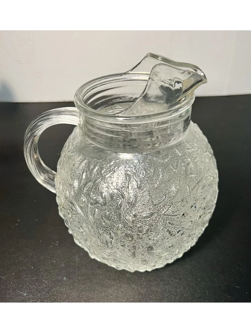 Anchor Hocking 1960s Lido Milano Clear Crinkle Ball Pitcher, 5x8.75”